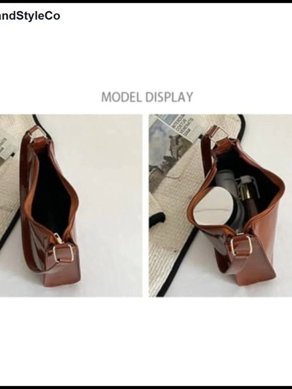 Patent PU Leather Mini Hobo Shoulder Bag Clutch Evening Purse with Gold Hardware